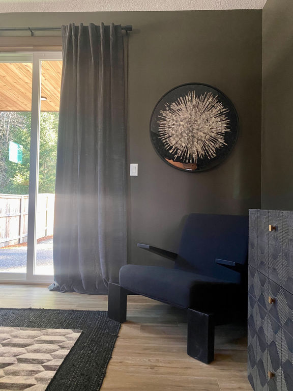 arteriors wall art, noir chair, noir dresser