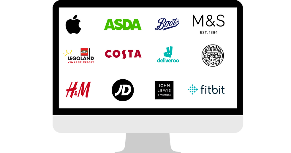 A monitor showing multiple retail logos