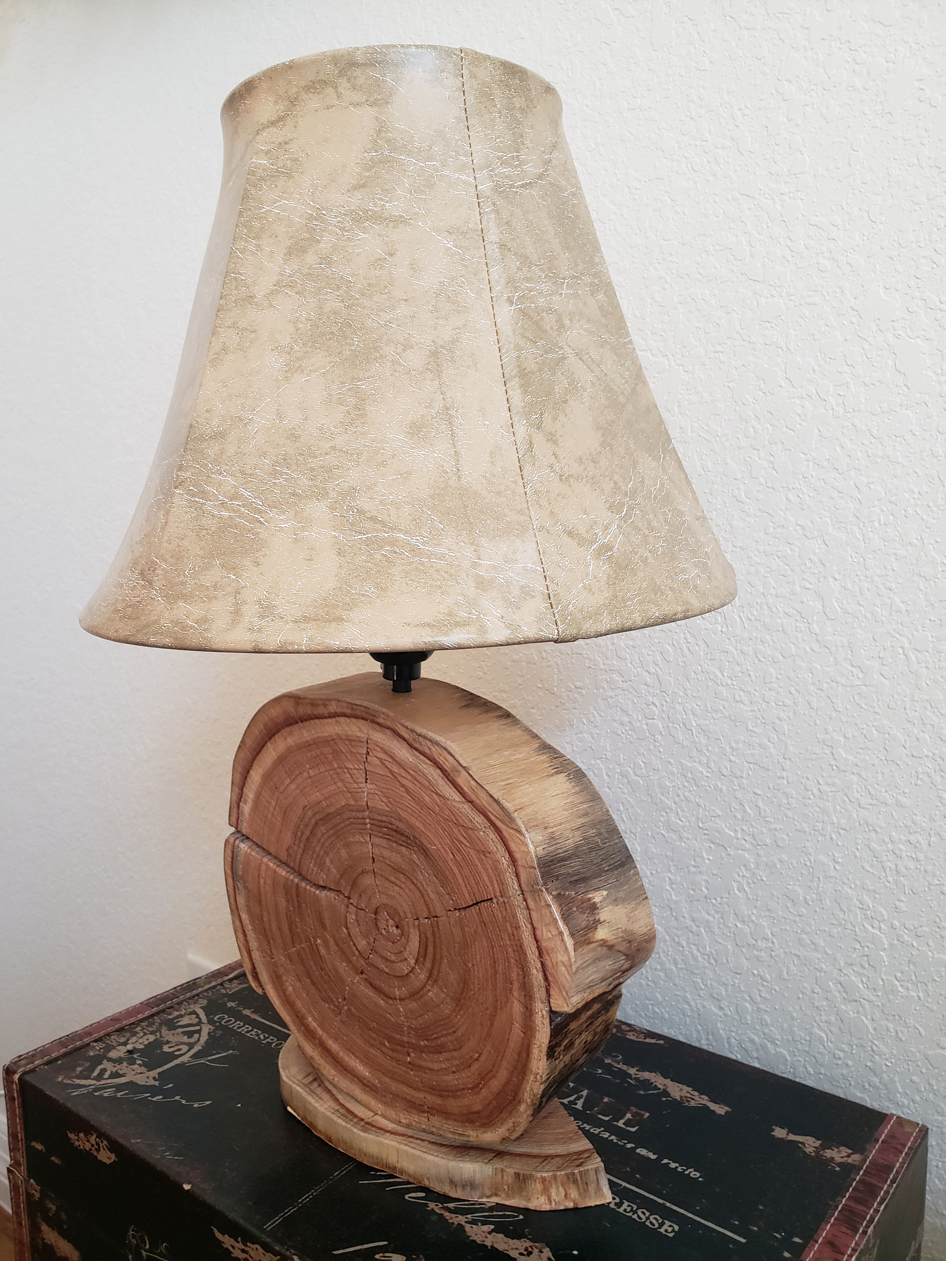 Live Oak Log Lamp With Shade - No Bark