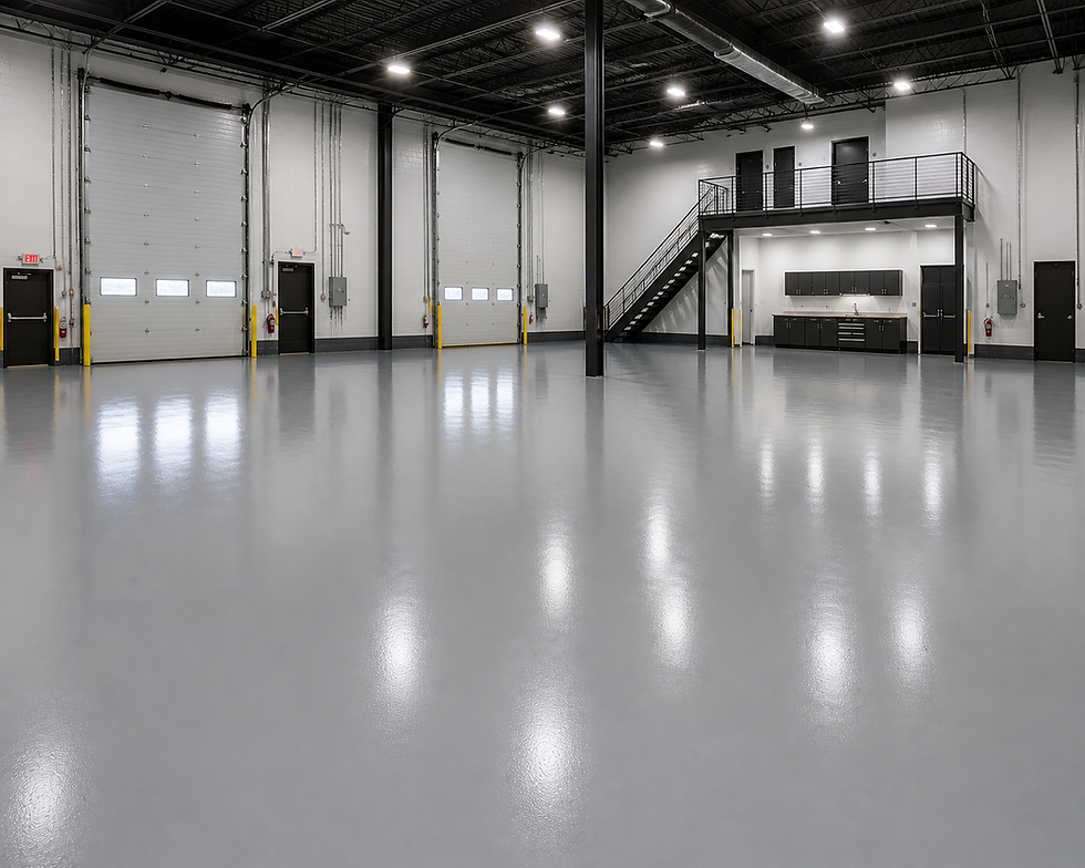 Gray commercial floor coating inside a Pinellas Park warehouse