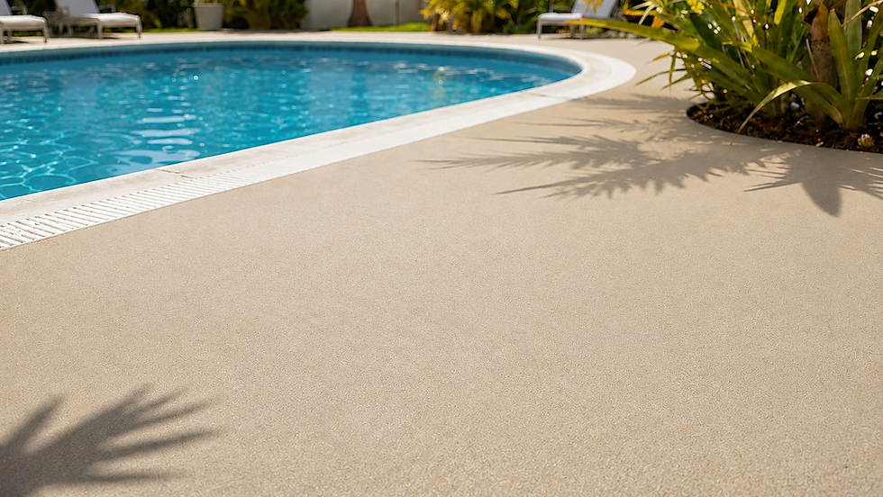 Slip-resistant sandstone coating surrounding a Florida swimming pool