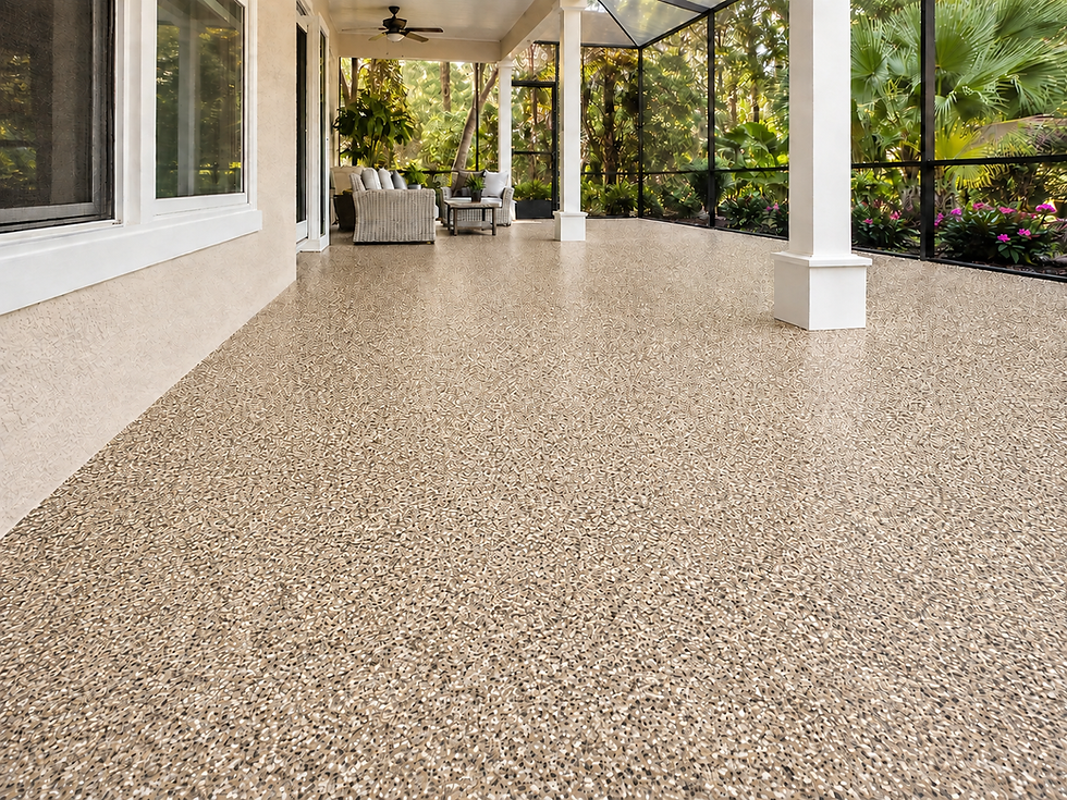Tan flake lanai floor coating in Shore Acres, St. Petersburg