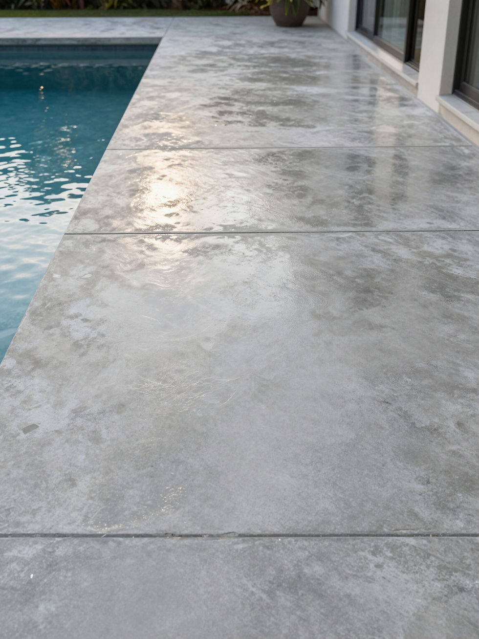 Residential pool deck with a durable slip-resistant concrete coating in Tampa Bay.