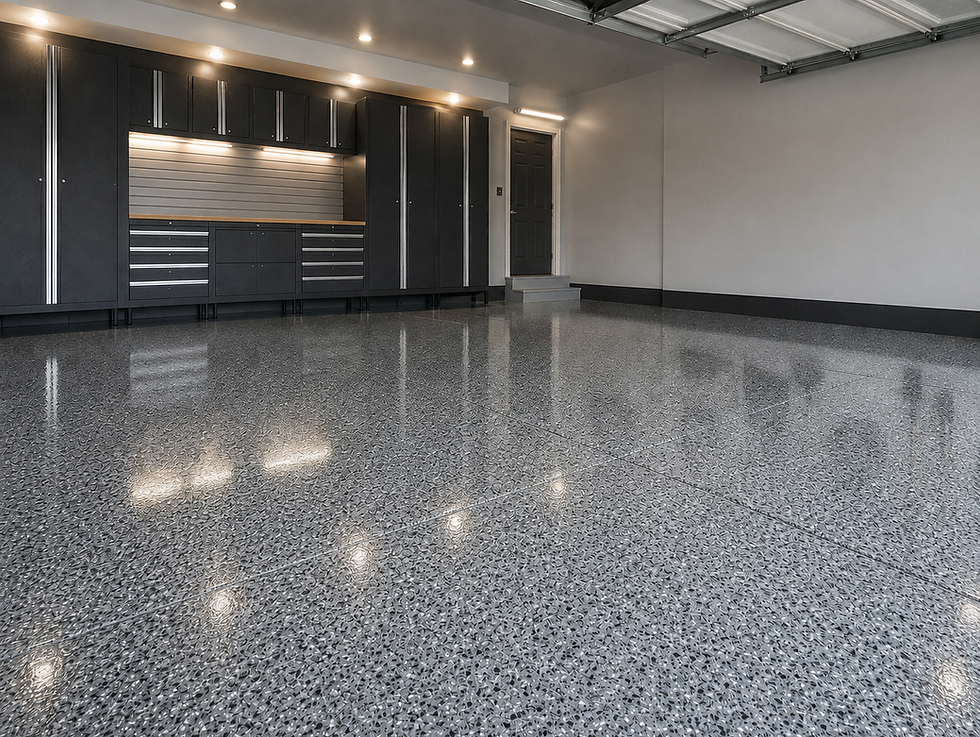 Glossy gray flake garage floor coating in Old Northeast, St. Petersburg