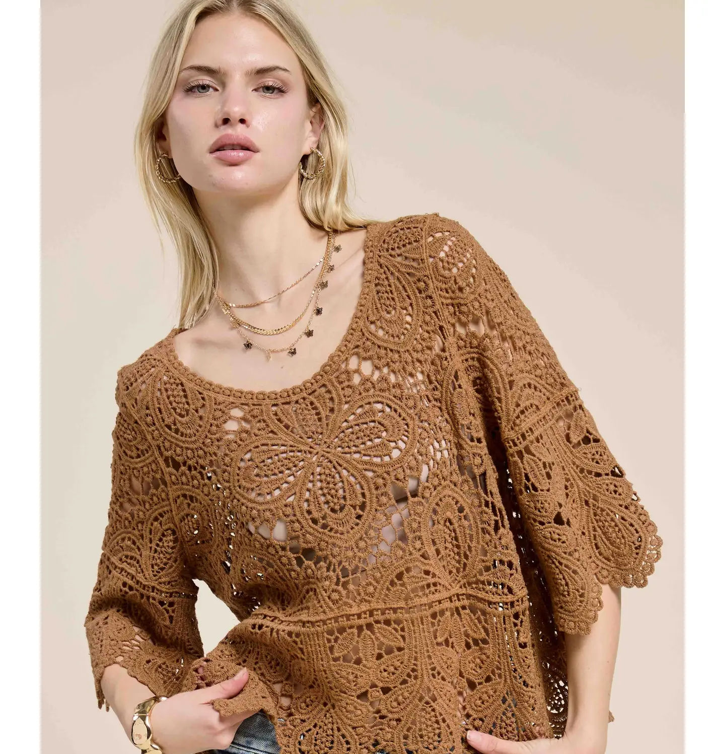 Floral Crochet Top Mocha