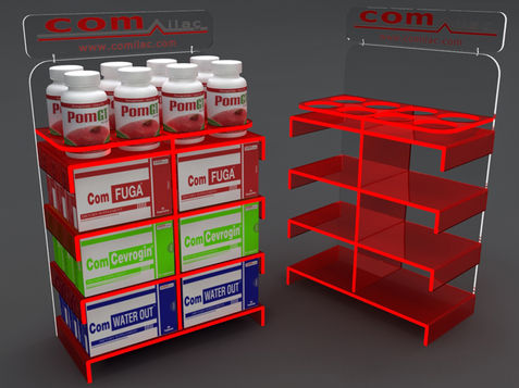 Kırmızı ürün teşhir standı, Com Suga ürünleri