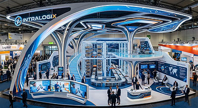LogiMAT Stuttgart lojistik fuarında markanıza özel; robotik otomasyon uyumlu, B1 sertifikalı, ağır yük raflı lüks ahşap fuar standı tasarımı ve anahtar teslim kurulum.
