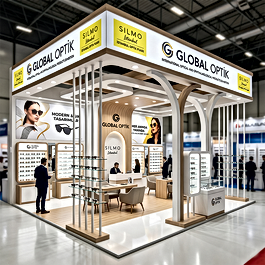 SILMO İstanbul optik fuarında gözlük koleksiyonlarınızı lüks bir butik zarafetiyle sergileyen, kamaşmasız aydınlatmalı ve gizli depolu ahşap stand imalatı.