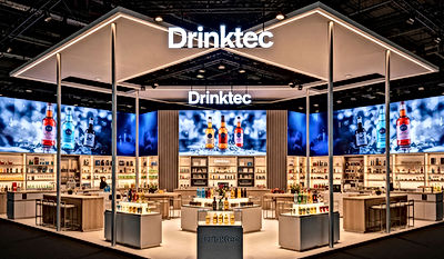 Drinktec Munich beverage fair offers custom-designed, food-grade, B1 certified, sterile-looking luxury wooden exhibition stand setup and turnkey installation for your brand.