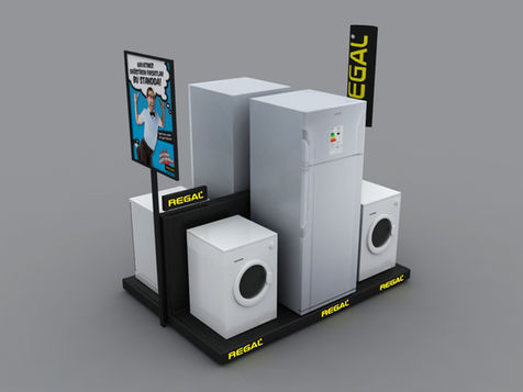 REGAL beyaz eşya standı Ürün Standı Tasarımları ile beyaz eşyalar teşhir standı.