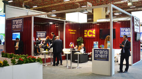 Transorient international logistics trade fair stand design, corporate stand and brand promotion area for the transportation sector.