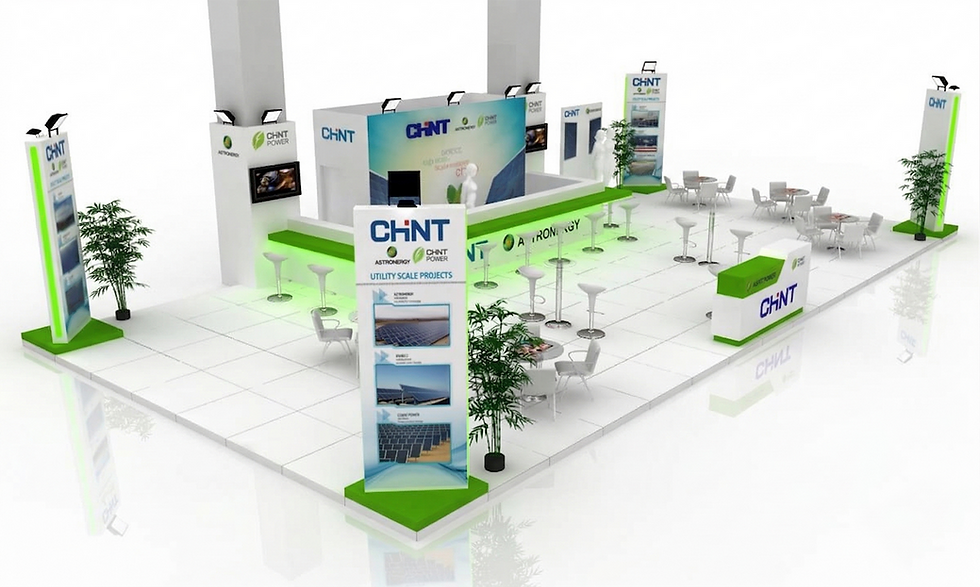 A modern, high-ceilinged wooden stand design that highlights the brand's prestige.