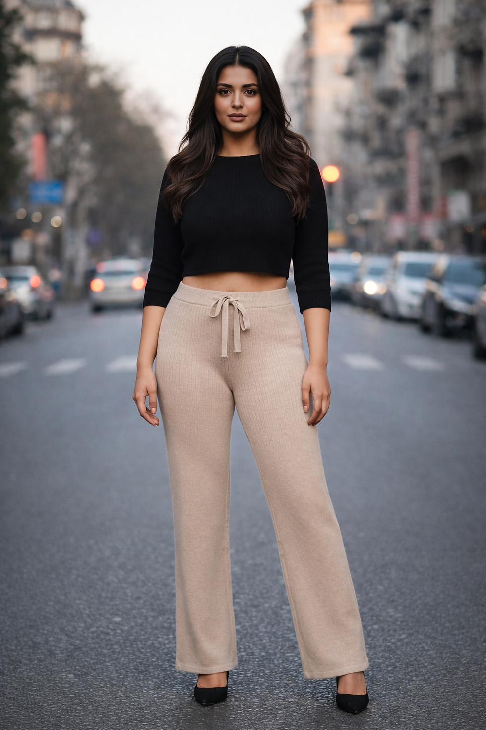Thumbnail: BEIGE WINTER KNITTED PANTS