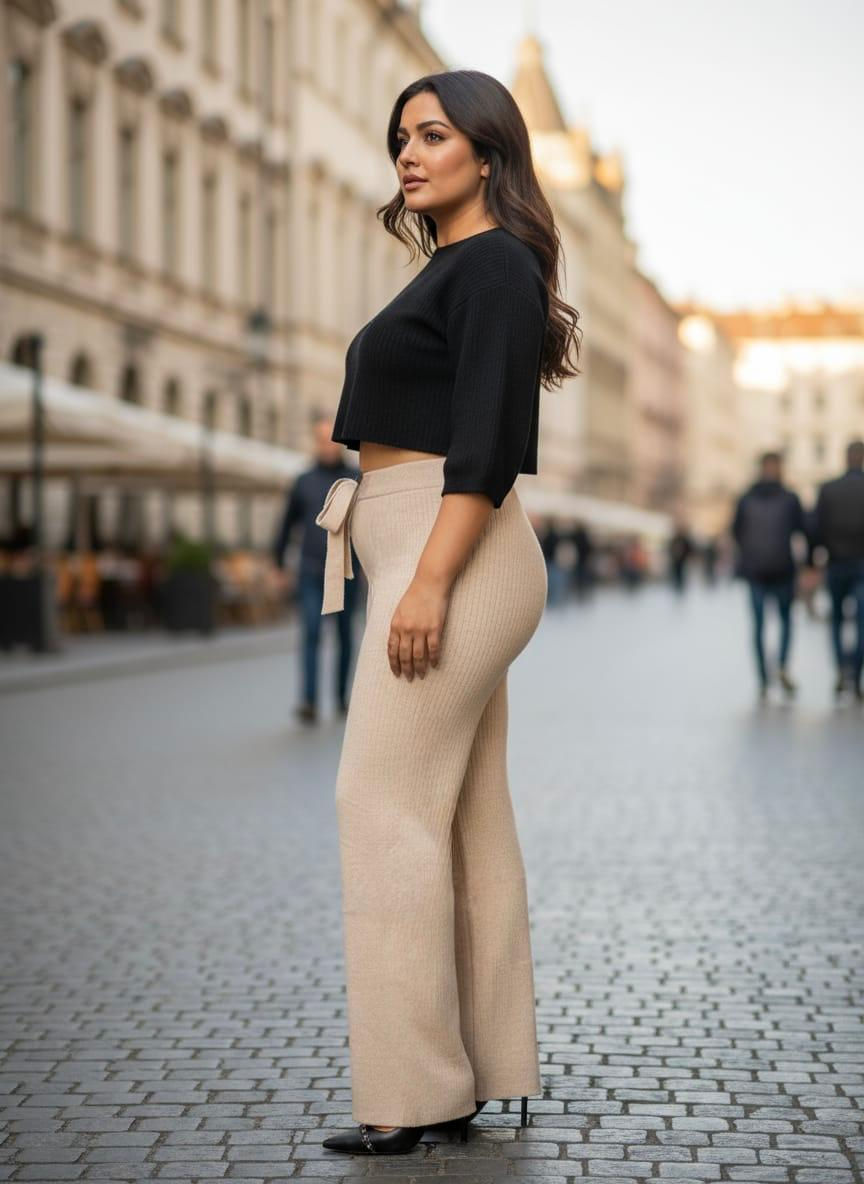 Thumbnail: BEIGE WINTER KNITTED PANTS
