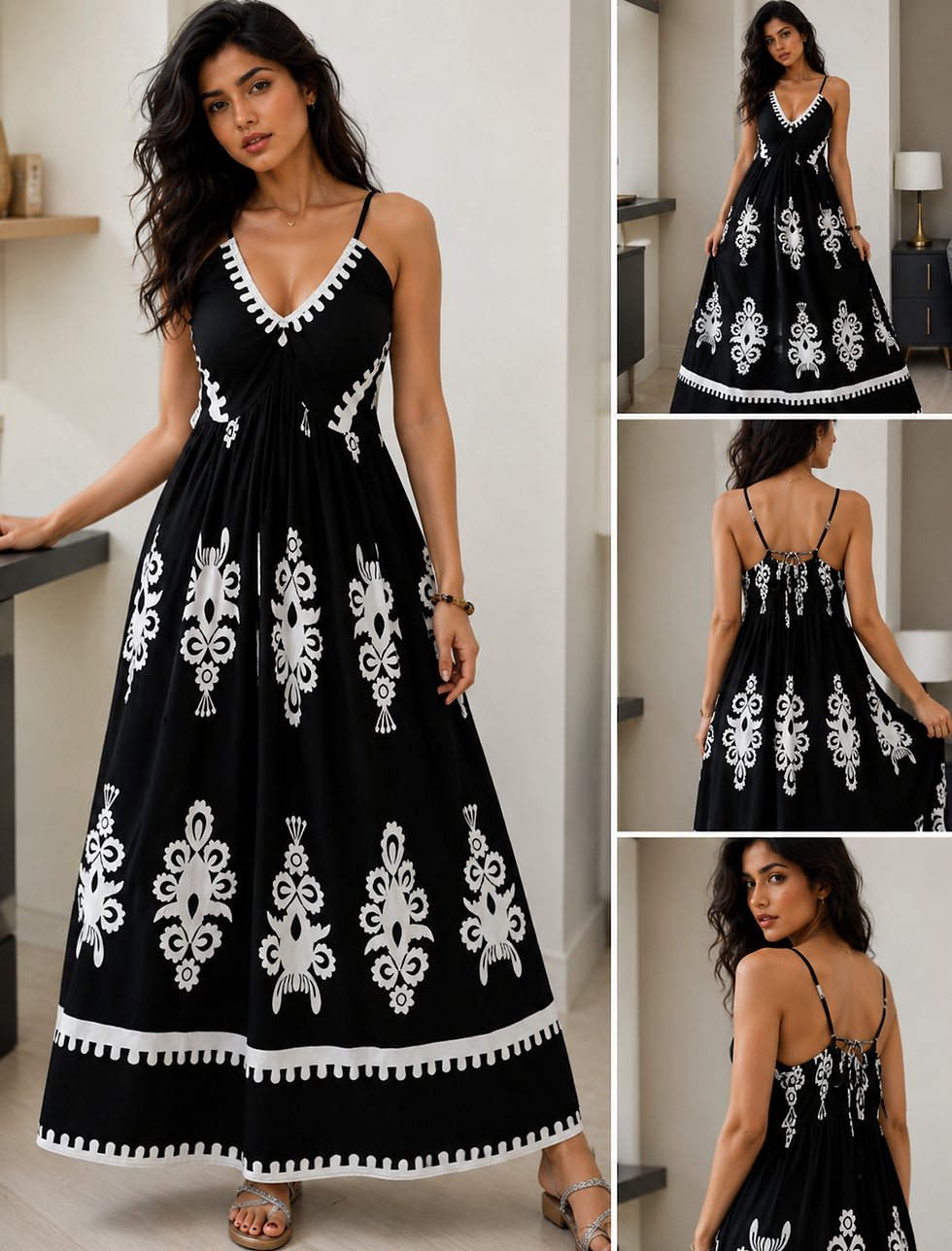 triana styles deep neck maxi dress