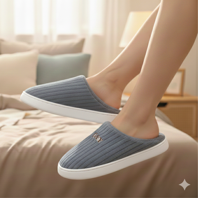 Grey Colour Winter Fur Slippers