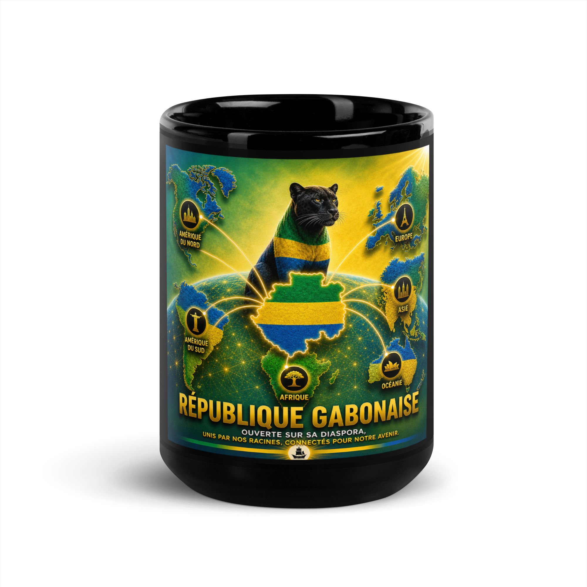 Mug Noir Brillant - Agence Diaspora Gabonaise