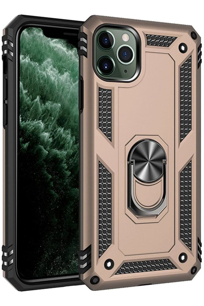 iPhone 11 Pro Max Kılıf Sofya Yüzüklü Silikon Kapak - Gold-(5796) - MEET337
