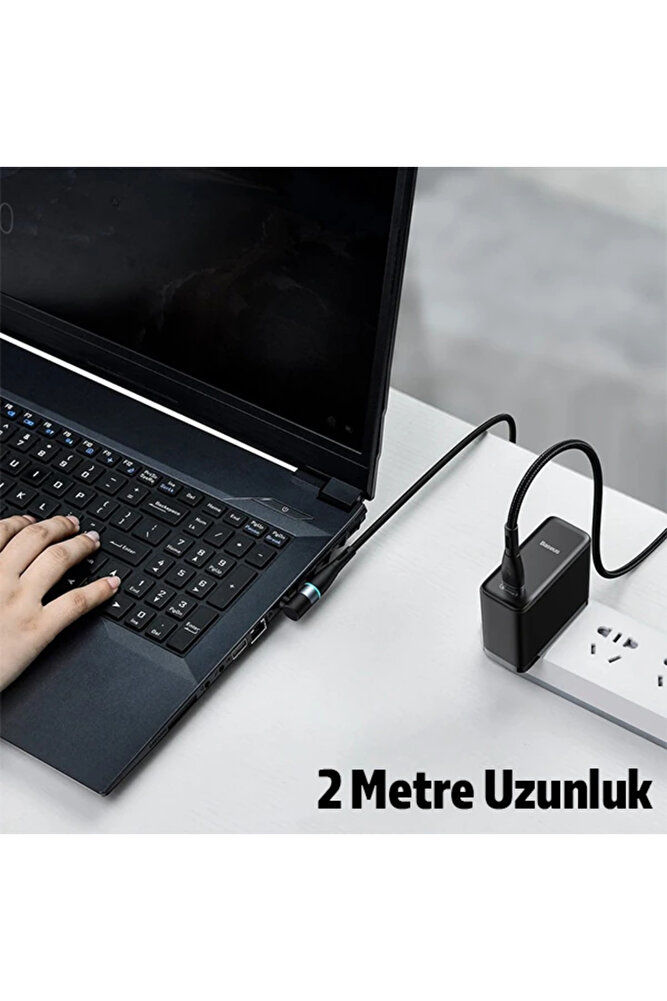 Küçük resim: Zinc Manyetik Type-C to DC Round (40x17mm) Laptop Şarj Kablosu 100W 2m-(5775) -