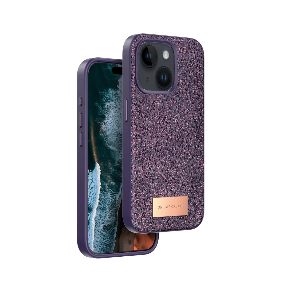 Onegif Apple İphone 15 Bright Simli Kapak - Derin Mor