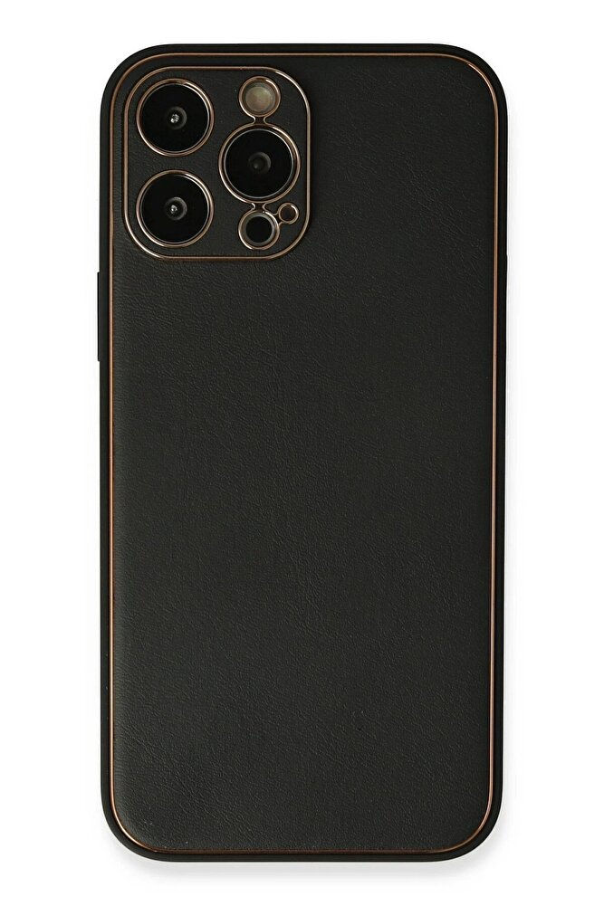 iPhone 13 Pro Max Kılıf Coco Deri Silikon Kapak - Siyah-(5796) - EMTHBA6198-90