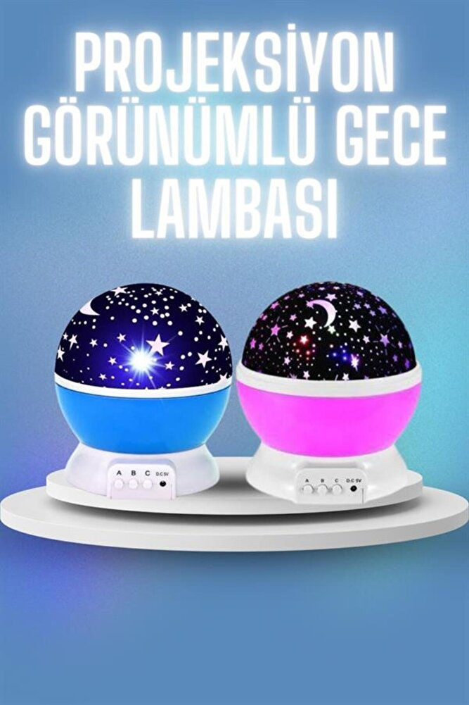 Küçük resim: Renkli Yıldızlı Gökyüzü Projeksiyon Gece Lambası Pilli ve USB Kablolu - E