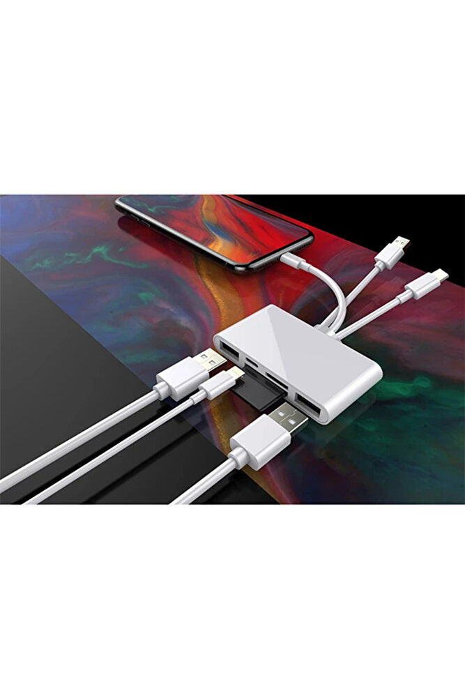 Küçük resim: ALLY 3 İN1 İPhone+Usb C+ Usb A Kamera Okuyucu Kart Okuyucu-(5775)