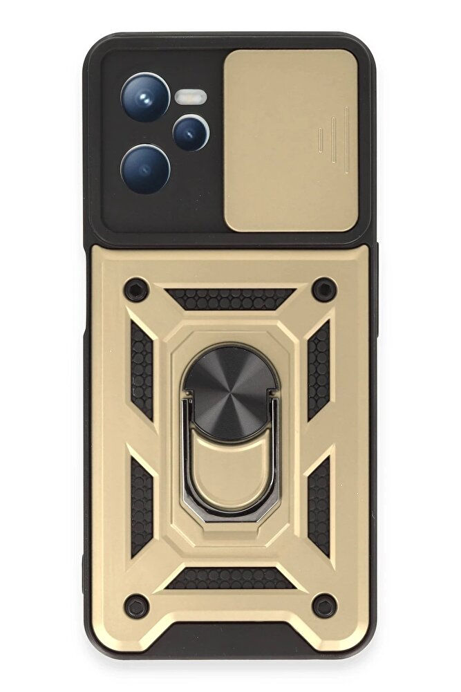 Realme C35 Kılıf Pars Lens Yüzüklü Silikon - Gold-(5796) - VOANFD7164-9678