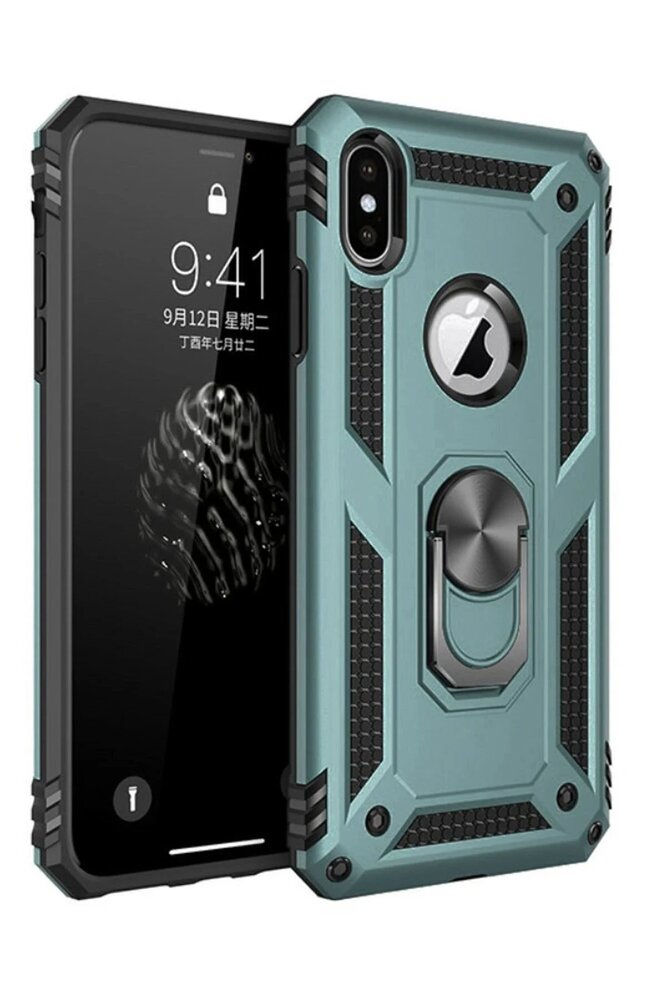 iPhone XS Max Kılıf Sofya Yüzüklü Silikon Kapak - Yeşil-(5796) - EMTHBA589