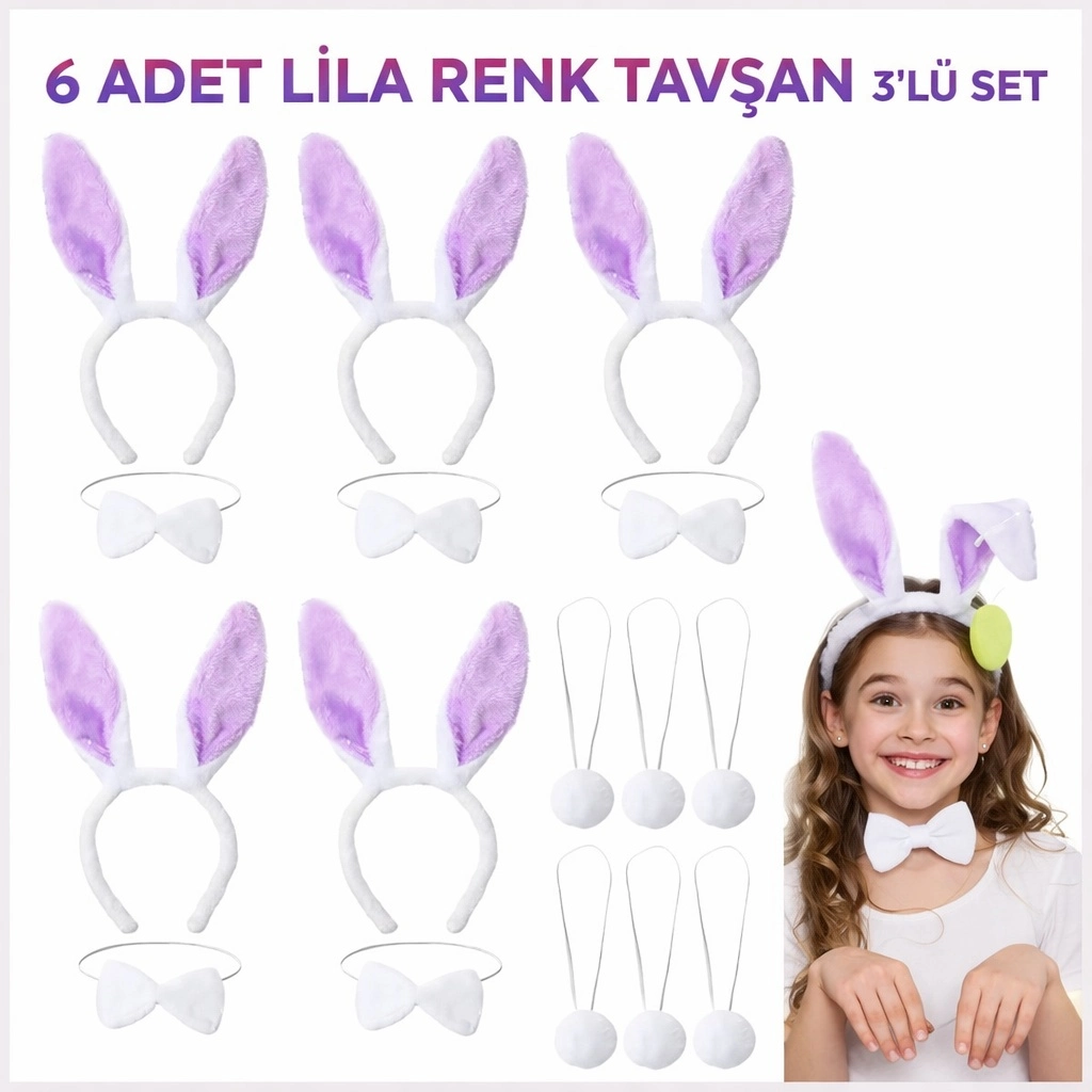 Lila Tavşan Sahne Seti 639lı Set Taç Papyon Kuyruk
