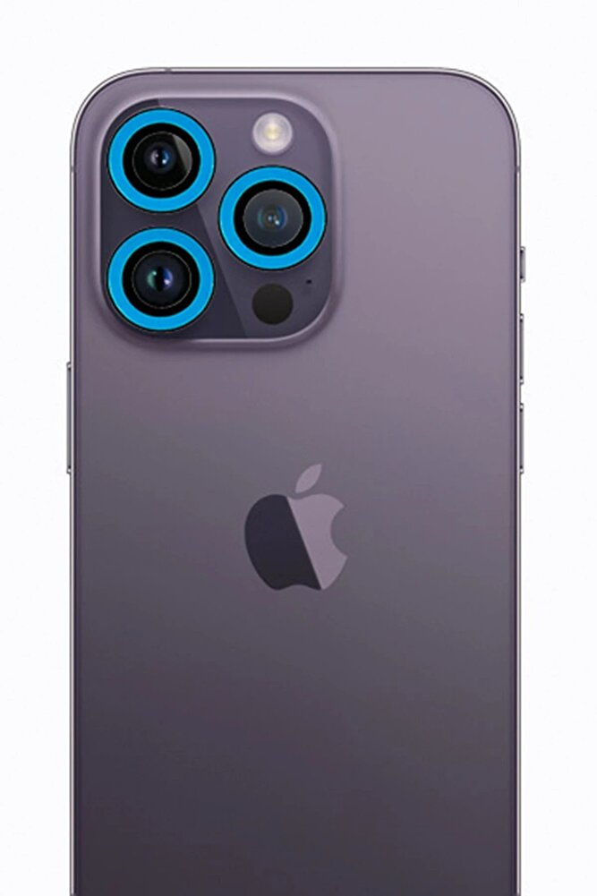 iPhone 12 Pro Max Neon Fosforlu Kamera Lens - Mavi-(5796) - EMTHBA1389-2930