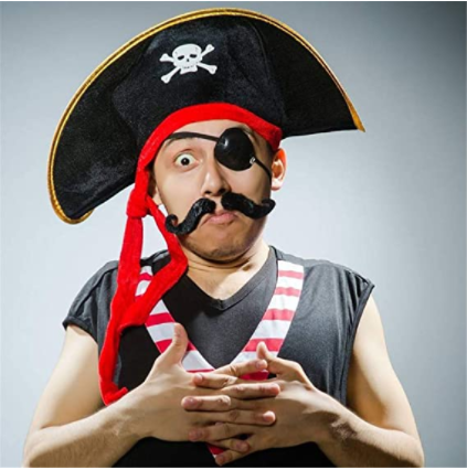 Thumbnail: Yetişkin Boy Kadife Kaptan Jack Sparrow Korsan Şapkası ve Plastik Korsan Göz Mas