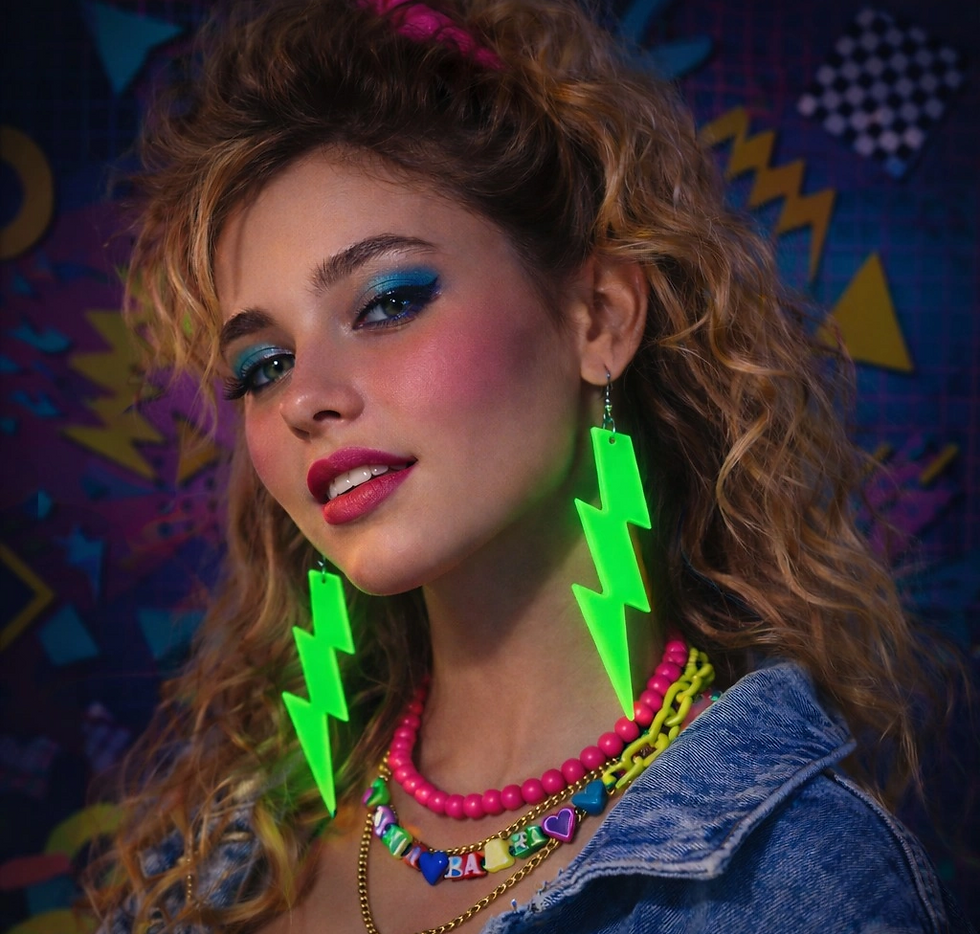 Küçük resim: 80’ler 9039lar Retro Neon Yeşil Şimşek Küpe 10 Cm