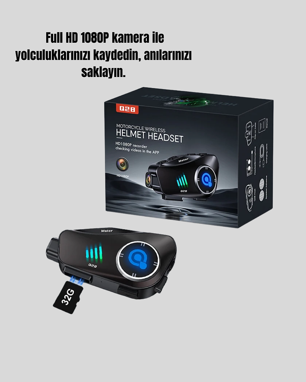 Küçük resim: Q28 Kask Kulaklık 1080P HD Kamera – Bluetooth 5.3 Su Geçirmez Gürültü Aza