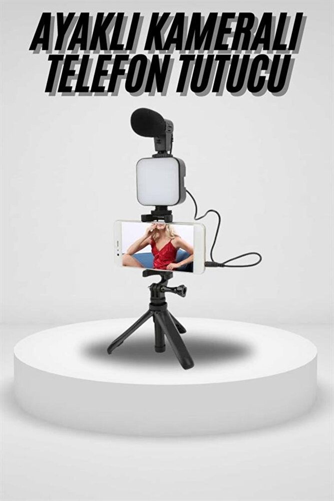 Küçük resim: Akıllı Telefon Vlog Kiti Tripod Mini Mikrofonlu Telefon Tutucu