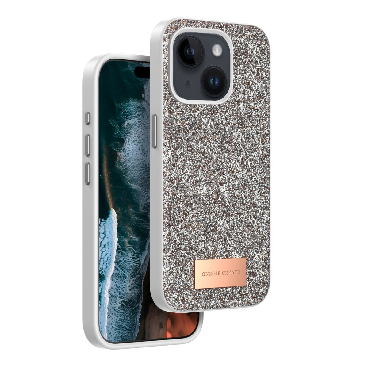 Onegif Apple İphone 15 Bright Simli Kapak - Gold