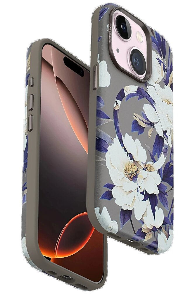 iPhone 15 Plus Flower Series Magsafe Kapak - Gri-(5796) - EMTHBA9865-7864