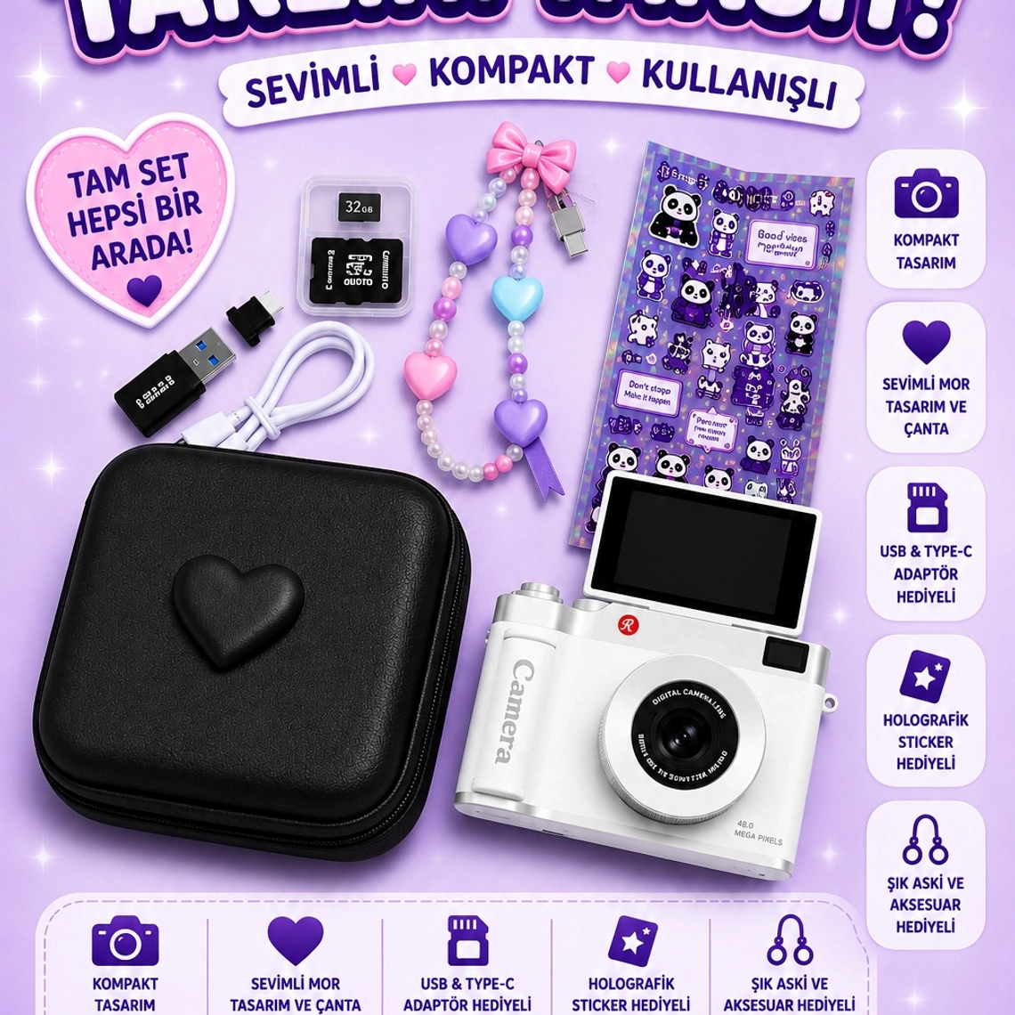 4k Çantalı Dijital Retro Video Kamera 48mp 16x Zoom Işıklı (32gb) Kart Dijital