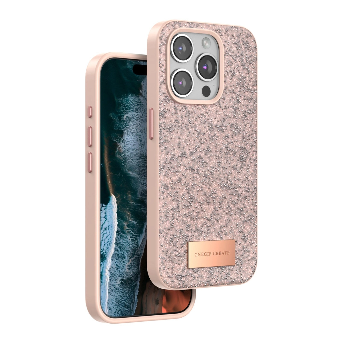 Onegif Apple İphone 15 Pro Bright Simli Kapak - Pembe