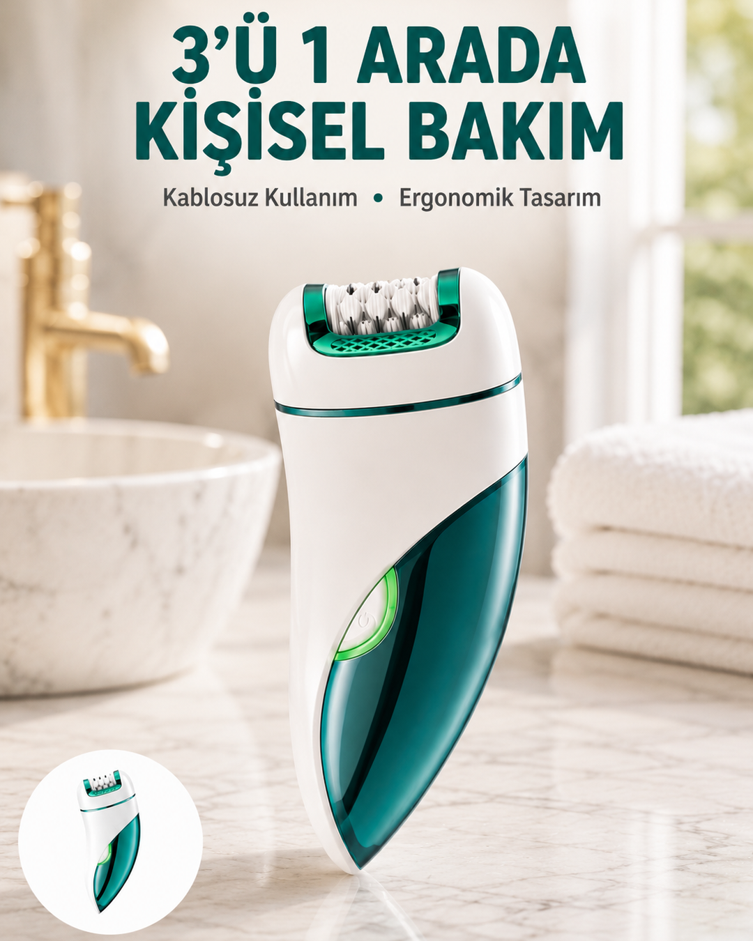 Çok Fonksiyonlu Epilatör 600mAh 90 Dakika Kullanım LED Metal Başlık Su Geçirmez