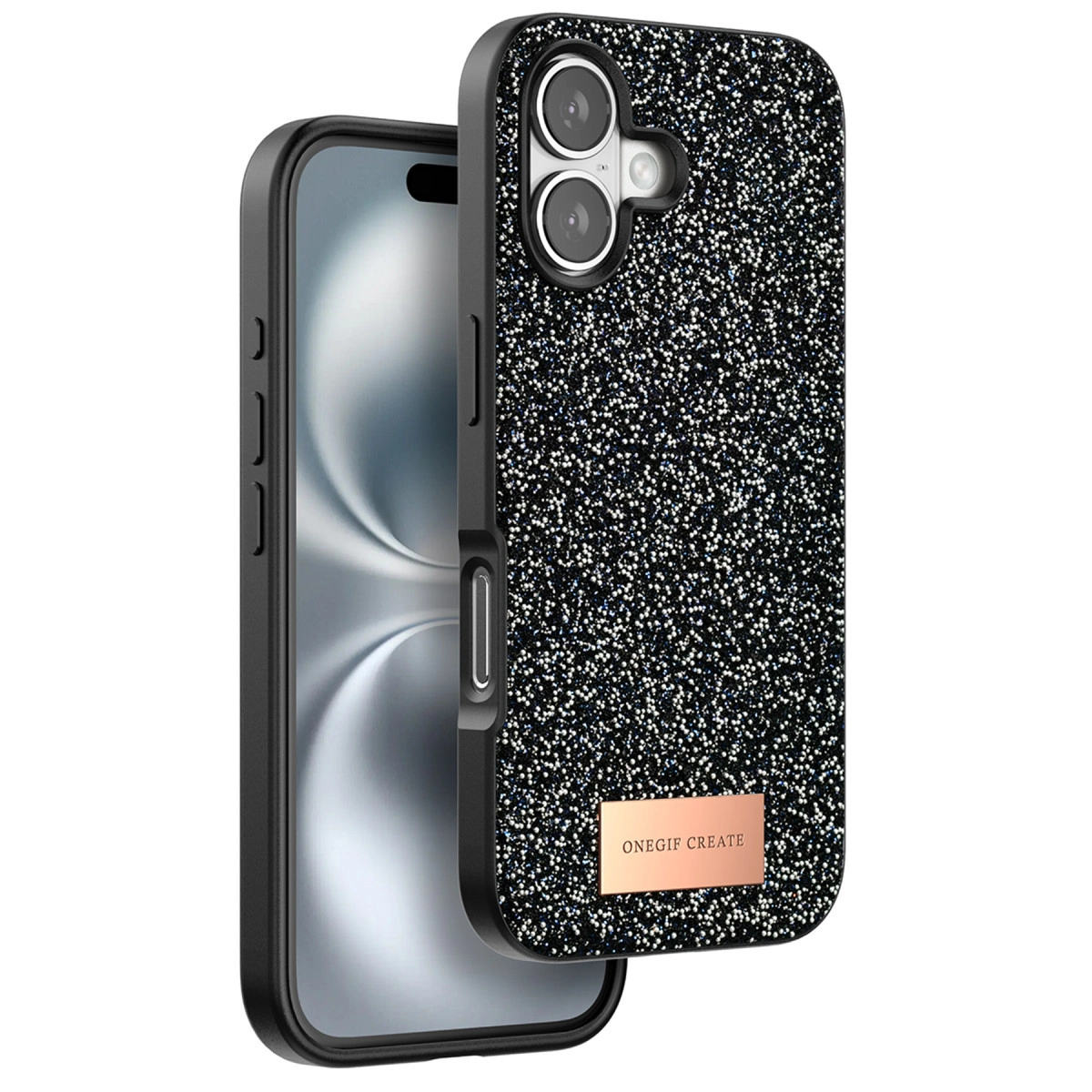 Onegif Apple İphone 16 Bright Simli Kapak - Siyah