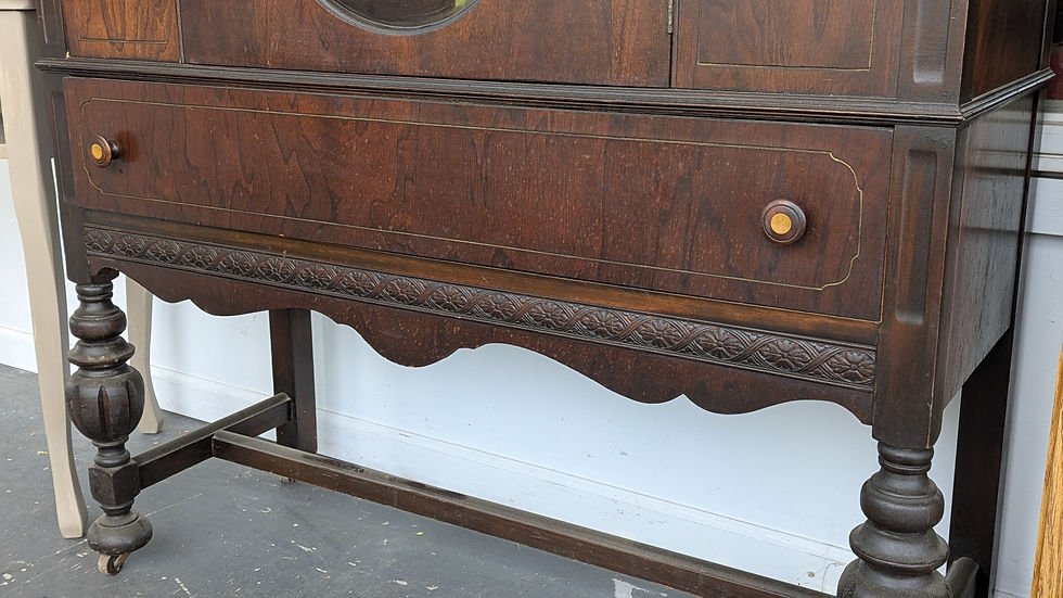 Thumbnail: Restored 1920s Antique China Cabinet – Jacobean Revival Display Hutch