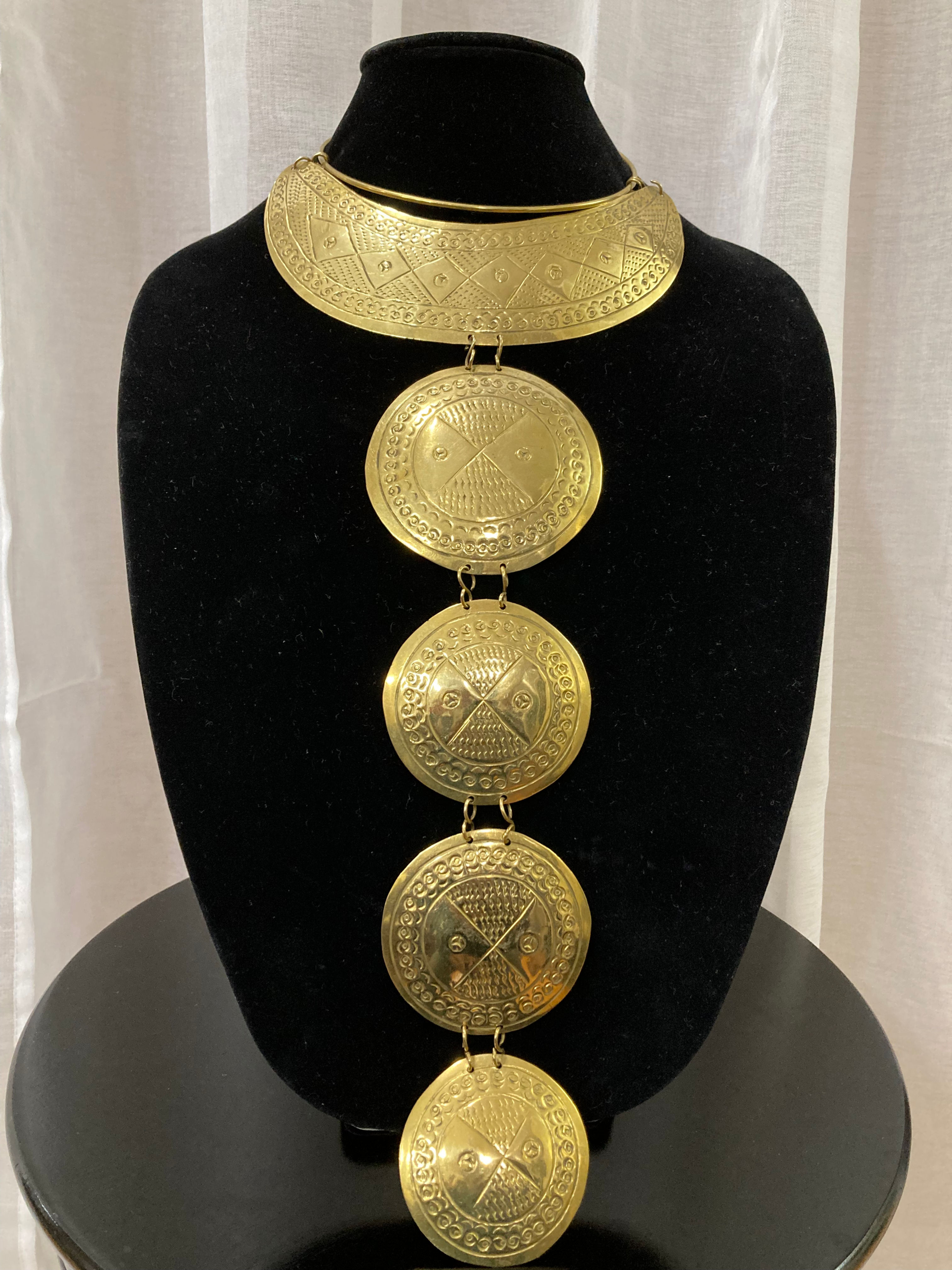 African Brass Long 4 Tier Necklace