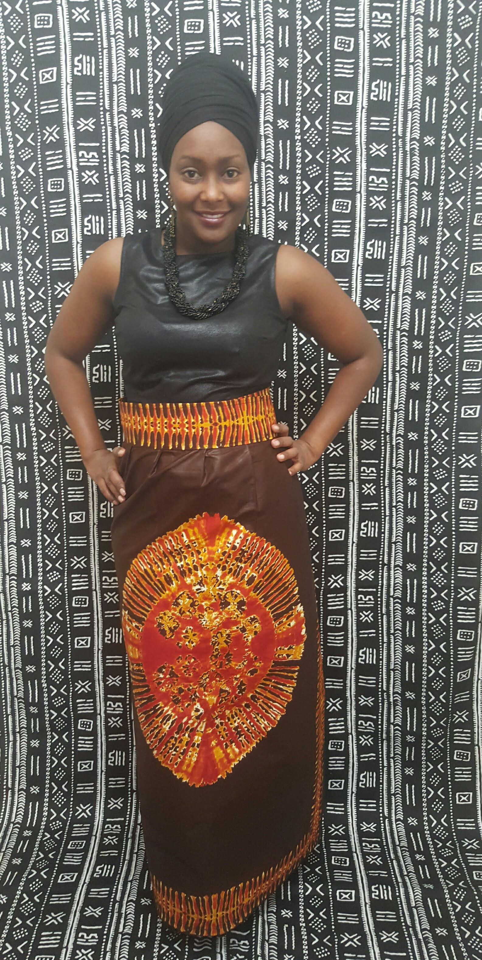 Brown Fiery Red & Orange Long wrap Skirt