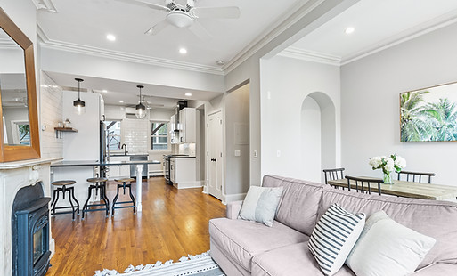 View from living room into kitchen area
