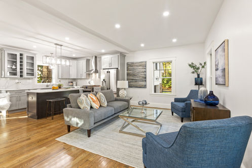 living room with view into kitchen