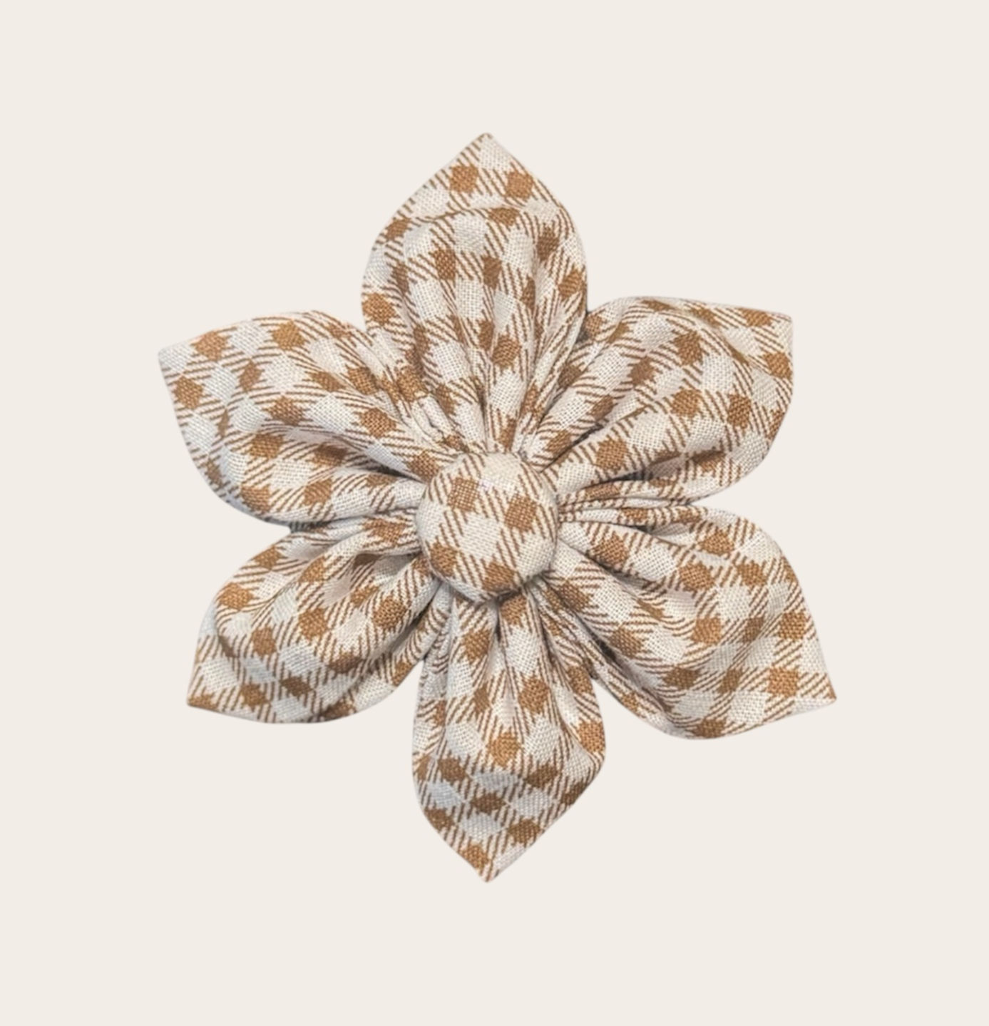 Beige Gingham Collar Flower