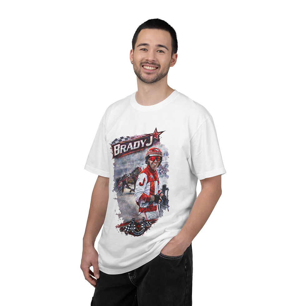 Thumbnail: Brady J Harness Racing Tee — “Scared Money Never Made Money” Racing Fan T-Shirt