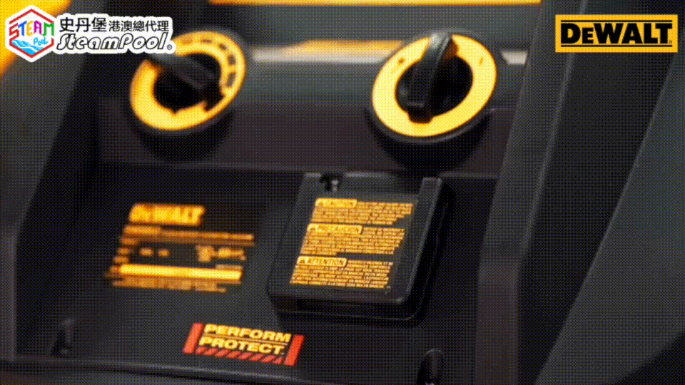 DEWALT 得偉巨肺工業吸塵器,取電插座讓有線工具能直接取電,一個插頭就能滿足工具運作並同時吸塵,提升續效比,DWV902M