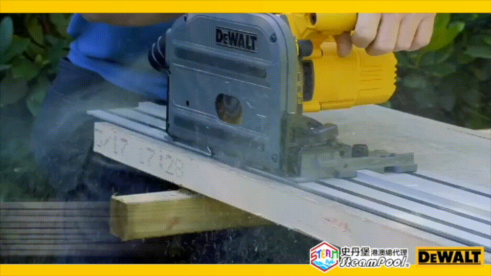 得偉60V無線路軌鋸展現了得偉60V電極魔皇的頂級無線威力,以無拘束之態完成特大木料切割。DEWALT 得偉60V巨木一刀斬 6吋半路軌鋸 DCS520 DCS520B DCS520NT